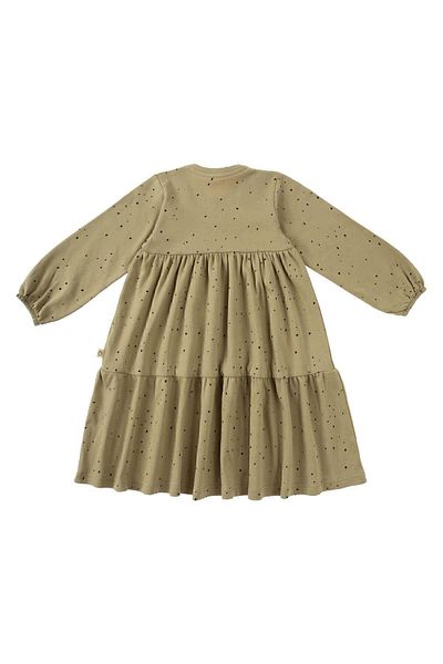 Little Gusto Long Sleeve Layered Dress Baby Cosmos Khaki Organic Cotton