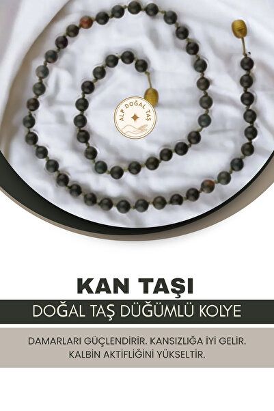 Alp Doğal Taş Kan Taşı Doğaltaş Düğümlü Kolye 6 Mm, M172