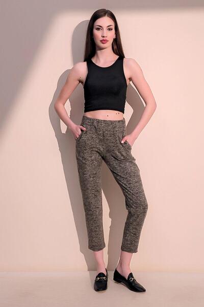 NEW LAVİVA Γυναικείο χακί ελαστικό στη μέση με μαλακή υφή casual παντελόνι με τσέπες - ίσια κοπή και φορέστε