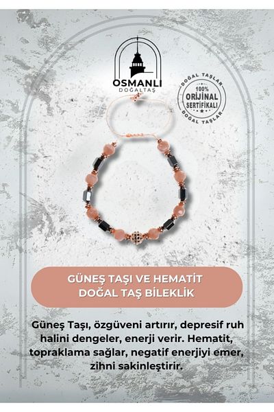 OSMANLI DOĞAL TAŞ Certified Sunstone and Hematite Natural Stone Bracelet
