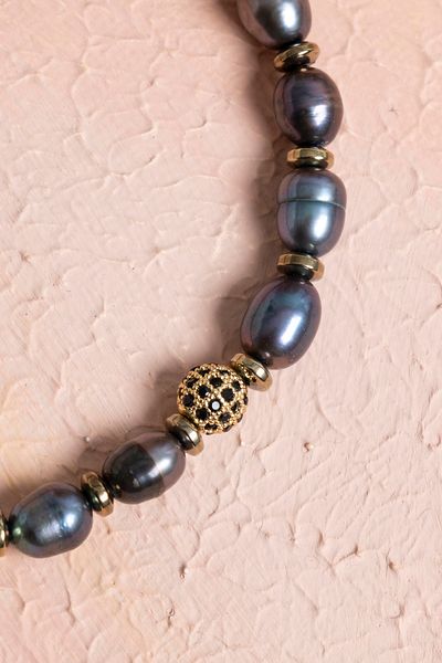 OSMANLI DOĞAL TAŞ Certified Black Pearl and Hematite Natural Stone Bracelet