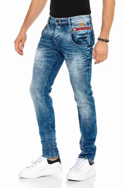 Cipo&Baxx Мъжки сини дънки Slim Fit с пране