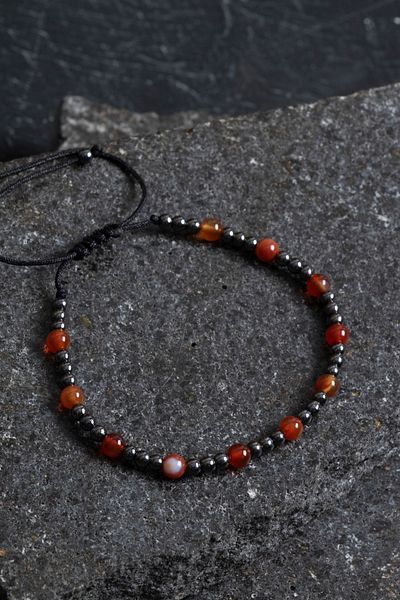 OSMANLI DOĞAL TAŞ Certified Agate and Hematite Natural Stone Adjustable Bracelet