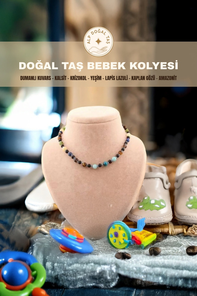 Alp Doğal Taş Doğal Taş Bebek Kolye - Dumanlı Kuvars-kalsit-krizokol-yeşim-la...