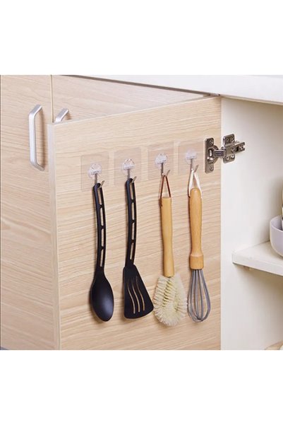Demirbaş Home 5 Pieces Transparent Adhesive Wall Hooks – Nail-Free Installation, Water Resistant, Strong