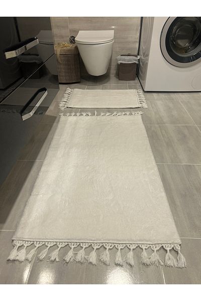 Bordo Halı Set de covoraș de baie moale, cu bază anti-alunecare, dreptunghi alb