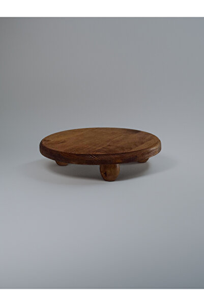 MERALP Top Ayaklı 25 Cm Ahşap Yuvarlak Pasta Sunum Servis Tabağı