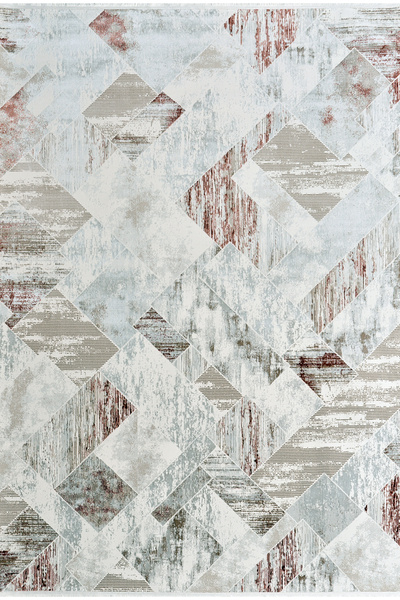 Halıstores Shiny SH7 Kremit Renkli Desenli Krem Kaymaz Taban Saçaklı Parlak M...