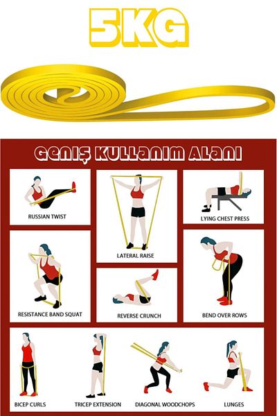 BK Commerce 5kg Resistance Band Yellow Muscle Building Rubber Fitness Pilates Exercise Band - Light Hard