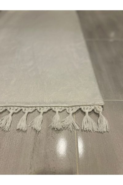 Bordo Halı Set de covoraș de baie moale, cu bază anti-alunecare, dreptunghi alb