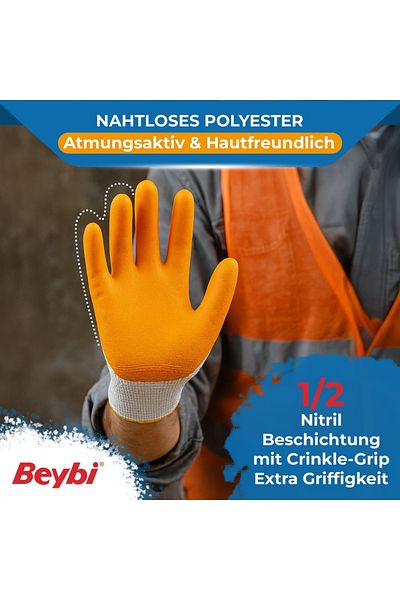 Beybi 12 ζευγάρια γάντια εργασίας, πολυεστέρα, κίτρινο και λευκό