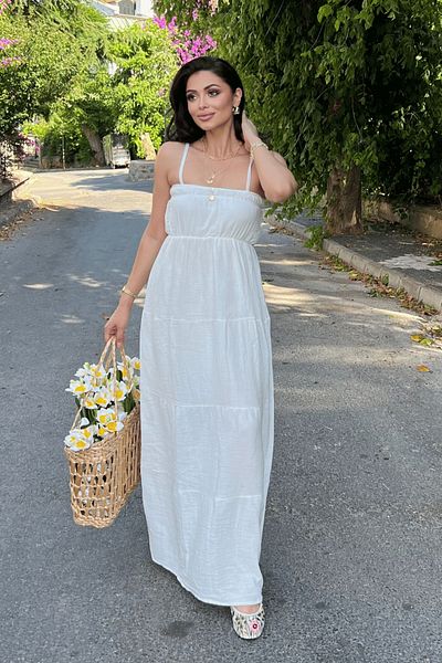 giyimmasalı Μακρύ Φόρεμα Muslin Fabric - ΛΕΥΚΟ