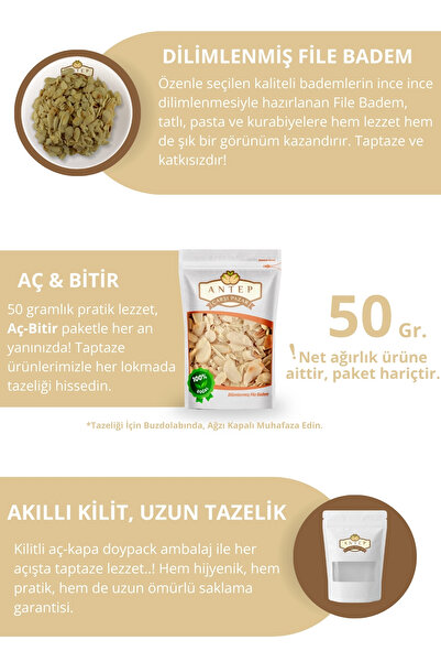 Antep Çarşı Pazar Dilimlenmiş File Badem | 50 Gr.