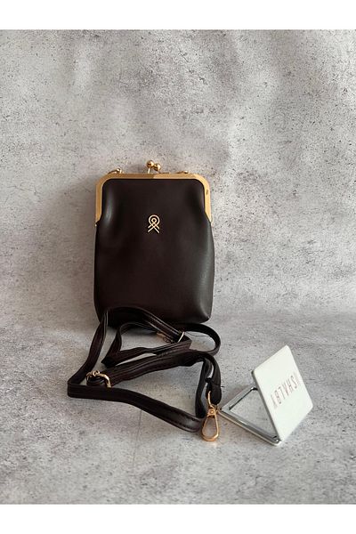 shalby Bitter Brown Gold Detailed Women's Bag I Vintage Design I 3-Eye Stylish Model and Makeup Mirror