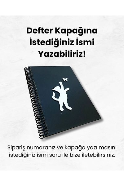 Tasarım Siyah Defter Notebook with Black Leaf Cat Figure with Wooden Cover – Memory, Diary, Album & Poetry Notebook