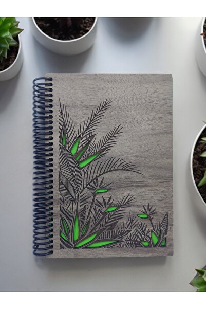 AdenDekor Ahşap Kapaklı Çöl Kesimli Defter, Ajanda, Anı Defteri, Günlük, Çizg...