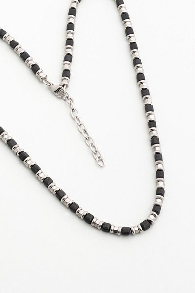 So CHIC... 50 cm Steel Men's Necklace with Black Stone Detail