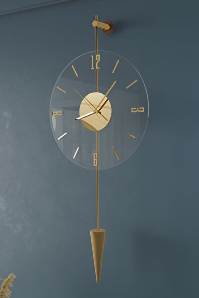 MetaQuartz Aksesuar Galileo Gold , ( Güvenilir Kırılmaz Tamperli Cam ) Modern Dekoratif Camlı Mobilya Duvar Saati