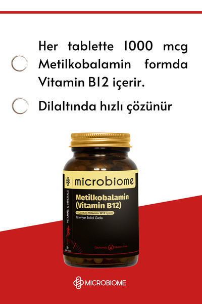 Microbiome B12 Metilkobalamin 1000 Mcg – Dilaltı Emilimle Enerji Ve Desteği 50 Tablet