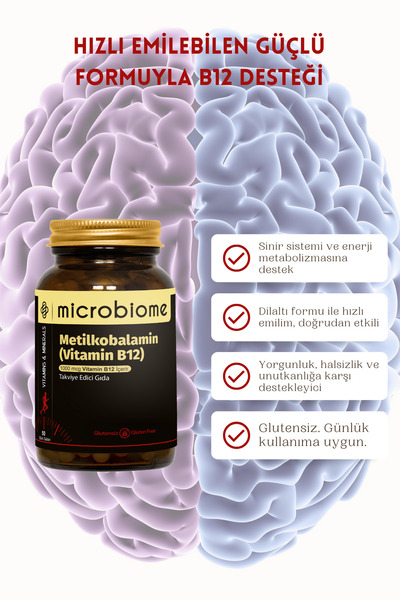 Microbiome B12 Metilkobalamin 1000 Mcg – Dilaltı Emilimle Enerji Ve Desteği 50 Tablet