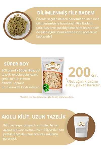 Antep Çarşı Pazar Dilimlenmiş File Badem | 200 Gr.