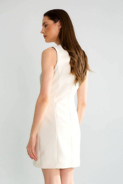 Robin Gold Button Detailed Soft Textured Mini Dress - Stone