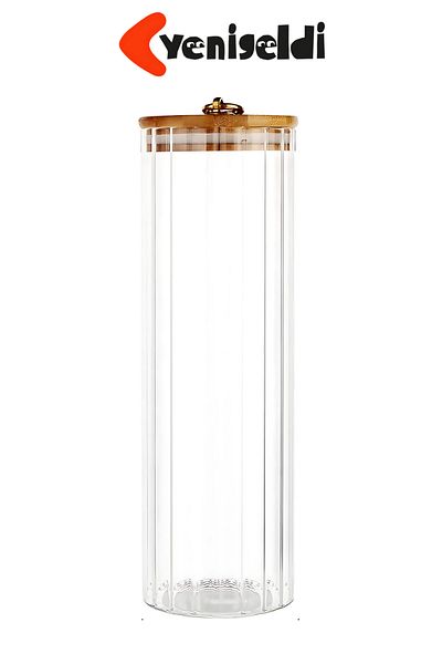 Yenigeldi 1Pcs Large Size (9X28.3Cm) Glass Storage Container Airtight Metal Ring Jar with Bamboo Lid