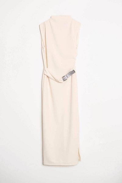 Robin Double Breasted Form Crepe Midi Dress with Stone Belt Detail