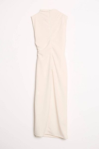 Robin Double Breasted Form Crepe Midi Dress with Stone Belt Detail