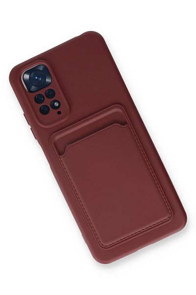 CepteToptan حافظة هاتف Xiaomi Redmi Note 11S من السيليكون مع بطاقة عمل كلفن - أحمر كلاريت - MKİ7912-4787