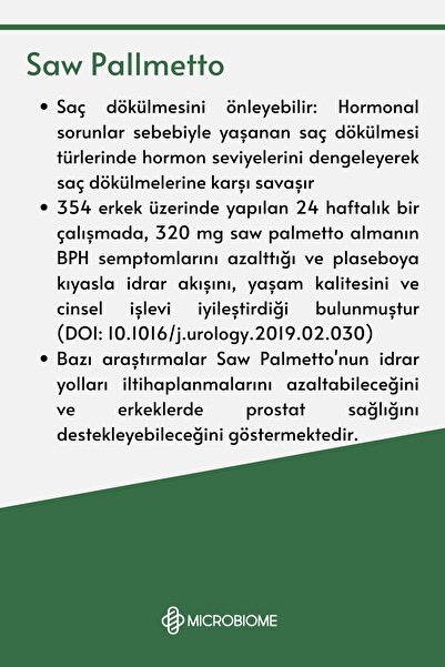 Microbiome Saw Palmetto 30 Tablet (Cüce Palmiye Ektresi)