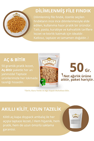 Antep Çarşı Pazar Dilimlenmiş File Fındık | 50 Gr.