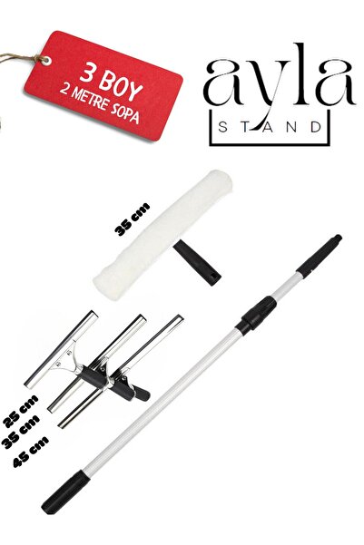 AYLA STAND 2 Metre Profesyonel Pencere Temizleme Seti, Duş ve Cam Sileceği 25...
