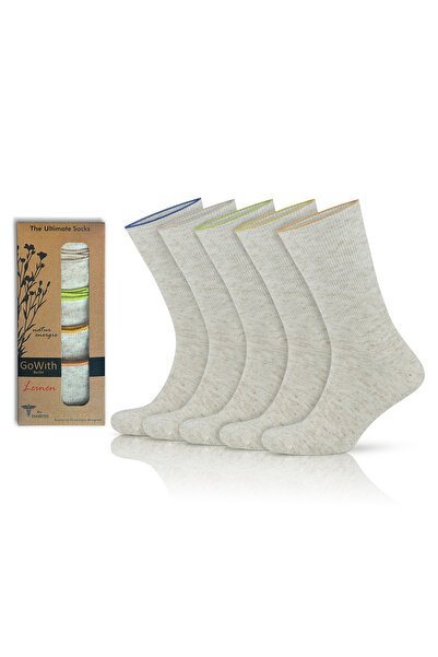 Go With 5'li Keten-Pamuk Dikişsiz Yıkanmış Lastiksiz Ayağı Sıkmayan Kutulu Erkek Diyabetik Çorap 3064