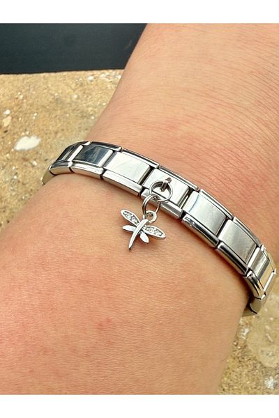 Snartun Zircon Stone Dragonfly Steel Charm and Italian Steel Bracelet I Special Boxed