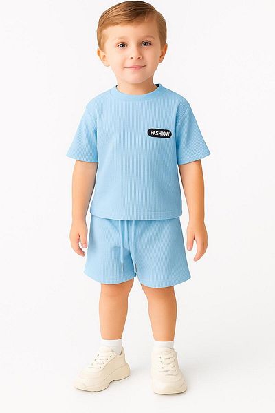 nevrankids طقم شورت صيفي من Waffle Fashion للأعمار من 6 أشهر إلى 3 سنوات أزرق فاتح