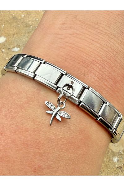 Snartun Zircon Stone Dragonfly Steel Charm and Italian Steel Bracelet I Special Boxed