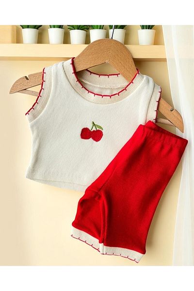 Necix's Luvvera Cherry Knitwear Baby Girl Top-Underwear Set