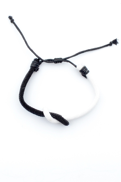 Bu Farklı Black and White Fan Macrame Rope Bracelet - Adjustable Bracelet - Women's Men's Bracelet