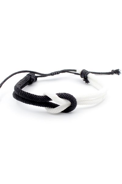 Bu Farklı Black and White Fan Macrame Rope Bracelet - Adjustable Bracelet - Women's Men's Bracelet