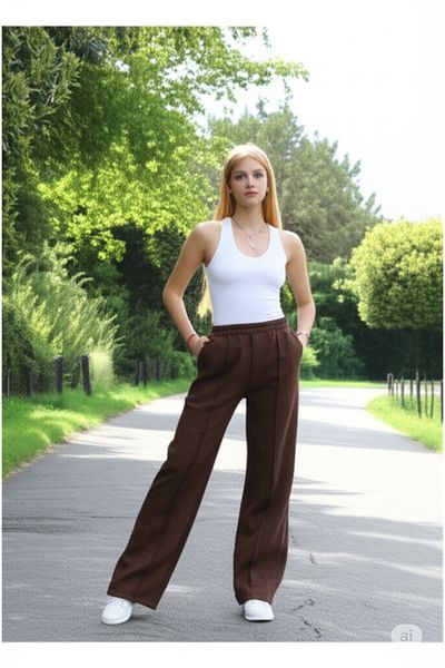 Modabenna Women's Linen Blend Trousers Loose Cut Casual Loose Lawn Elastic Waist Lace up