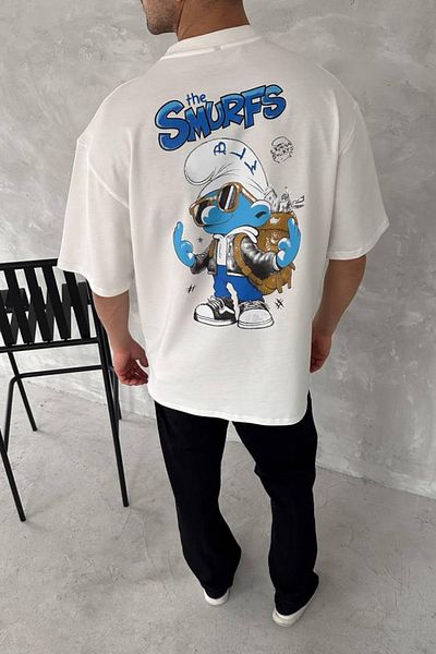 İLKCET MODA Μπλουζάκι Smurf με στάμπα Unisex Oversize