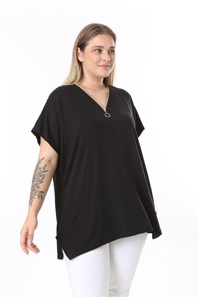 tıgersıze Viscose Black Oversize Oversize Blouse - Zipper Detailed