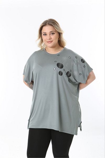 tıgersıze Women's Plus Size Oversized Loose Cut Patterned Soft Fabric Viscose Blouse