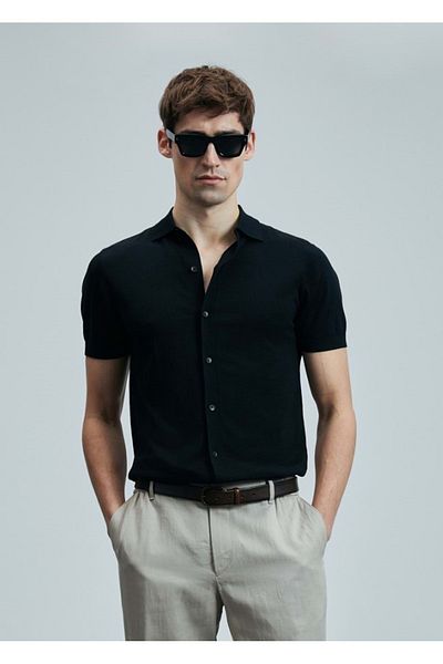 Lufian 111090132 Hector Men's Modal Blended Sweater Shirt Men's Shirt Black