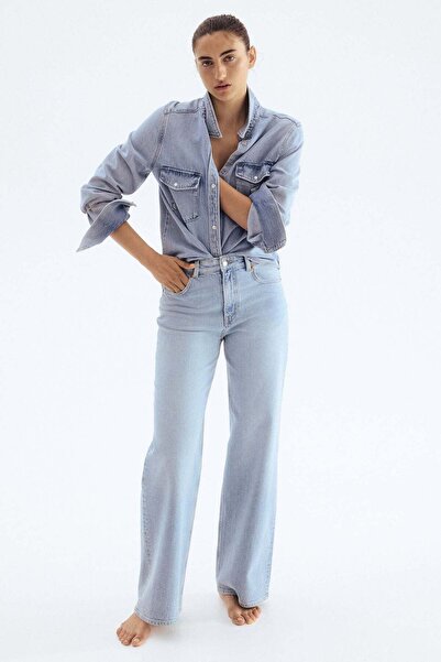 H&M بنطلون جينز واسع وعالي الخصر