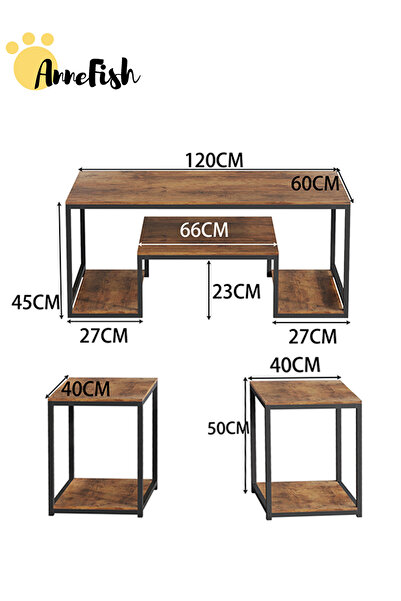 AnneFish 120*60*45cm 3pcs Coffee Table Set Side Table Double Layer Home Sofa Center Table For Living Room