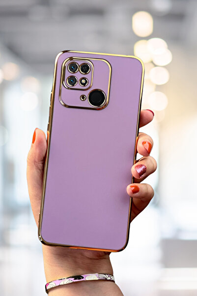 Fibaks Xiaomi Redmi 10c Uyumlu Kılıf Kamera Korumalı Parlak Kenarlı Altın Işlemeli Kapak