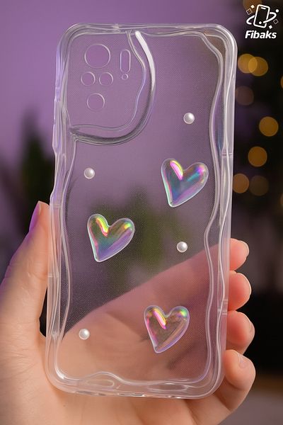 Fibaks حافظة Redmi Note 10 - 10s بتصميم قلب ثلاثي الأبعاد وغطاء من السيليكون الشفاف مع حماية للكاميرا