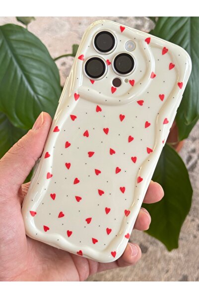 Fibaks Case for iPhone 13 Pro Max Wave Edge Red Heart Pattern Silicone Cover with Camera Protection